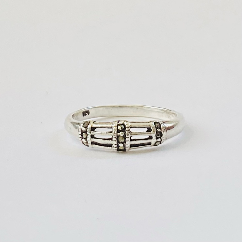 Sterling Silver Marcasite Openwork Ring Band 925 Sz 9